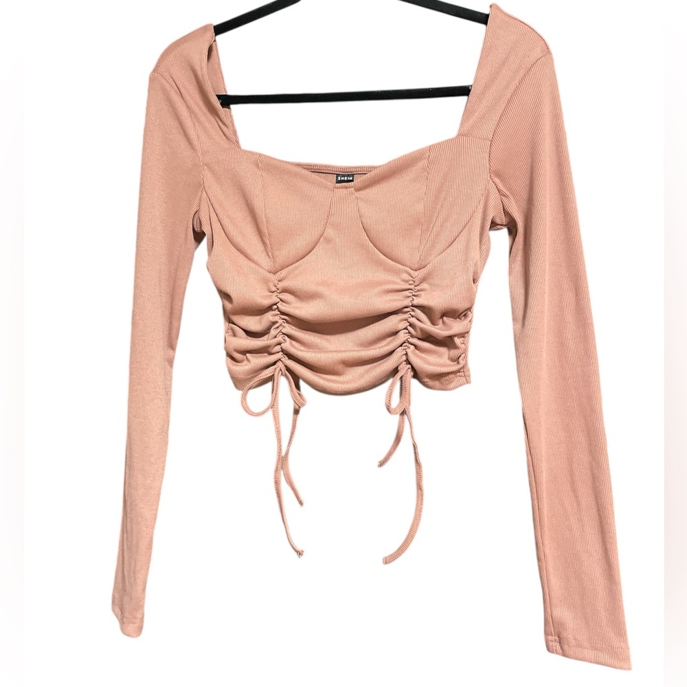 SHEIN Blush Long Sleeve Ruched Crop Top